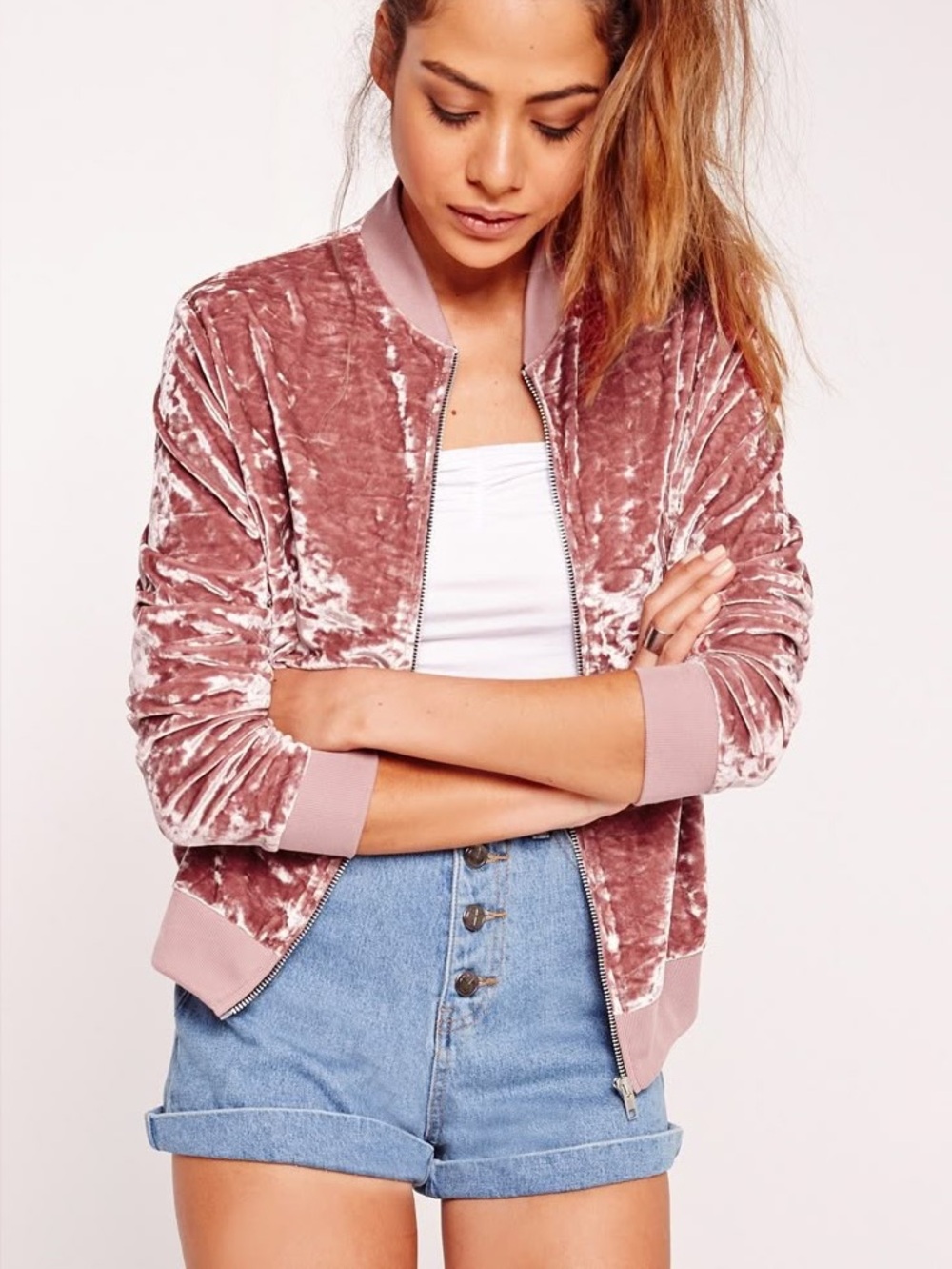 Ci Sono Crushed Velvet Dusty Rose Jacket Womens Size XL